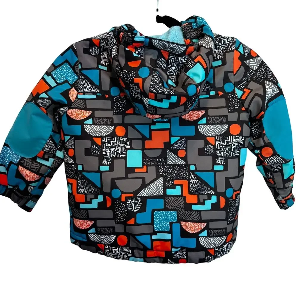 Cat & Jack Toddler Geometric Hooded Puffer Winter Jacket Coat Blue Red 3T Retro